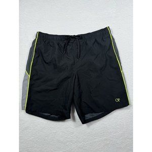Op Ocean‎ Pacific Swim Trunks Mens XL 40-42 Black Gray Lime Mesh Lined Shorts